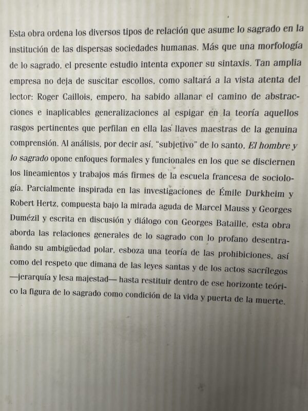 El hombre y lo sagrado Roger Caillois