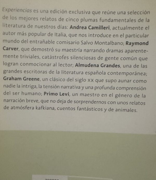 img_0928 Experiencias: Los mejores relatos de Andrea Camilleri, Raymond Carver, Almudena Grandes, Graham Greene y Primo Levi - Andrea Camilleri, Raymond Carver, Almudena Grandes, Graham Greene, Primo Levi