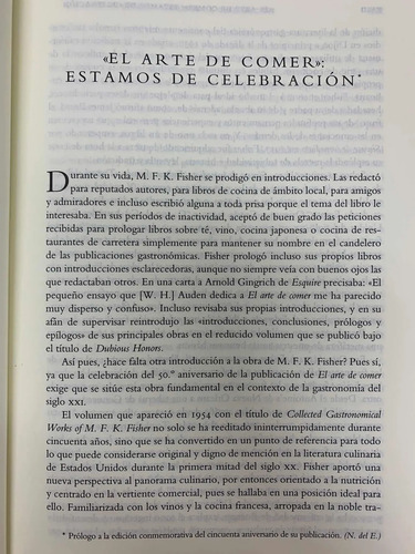 El Arte De Comer M.f.k. Fisher