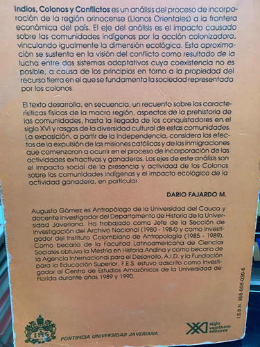 Indios, Colonos Y Conflictos Augusto Gómez