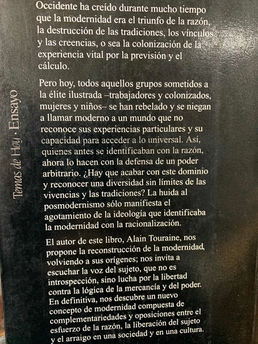 Crítica De La Modernidad Alain Touraine