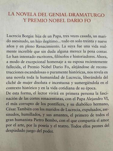 Lucrecia Borgia La Hija Del Papa Dario Fo
