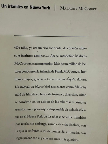 Un Irlandés En Nueva York Malachy Mccourt