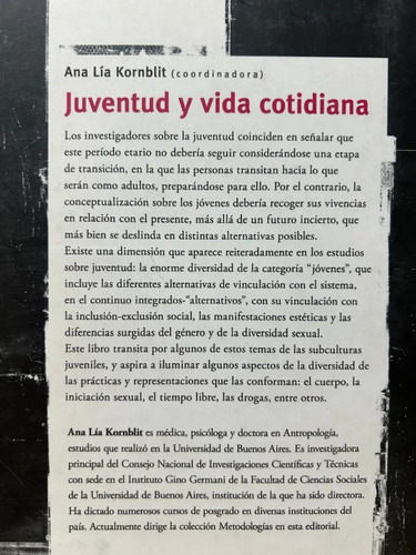 Juventud Y Vida Cotidiana Ana Lía Kornblit