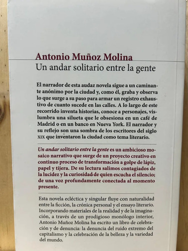 Un Andar Solitario Entre La Gente Antonio Muñoz Molina