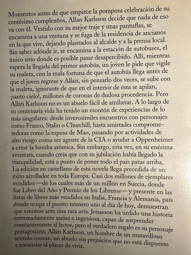 El Abuelo Que Saltó Por La Ventana Y Se Largó Jonas Jonasson