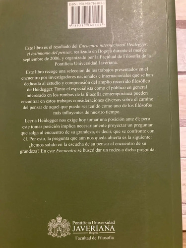 Heidegger: El Testimonio Del Pensar - Luis Fernando Cardona