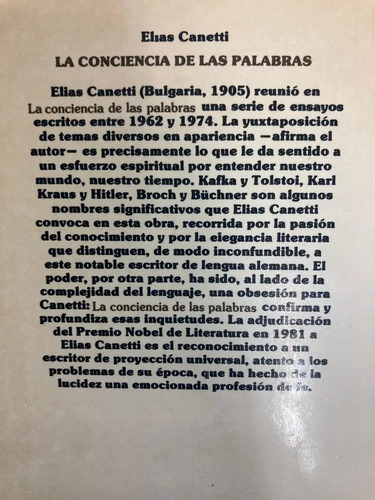 La Conciencia De Las Palabras - Elías Canetti