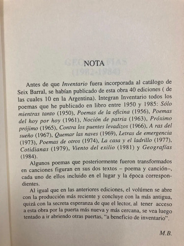 Inventario / Poesía - Mario Benedetti