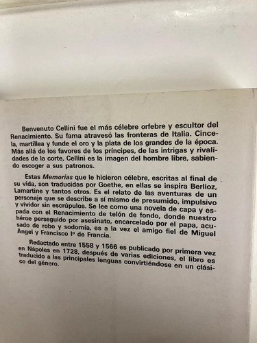 La Vida De Benvenuto Cellini Escrita Por Él Mismo//1500-1571